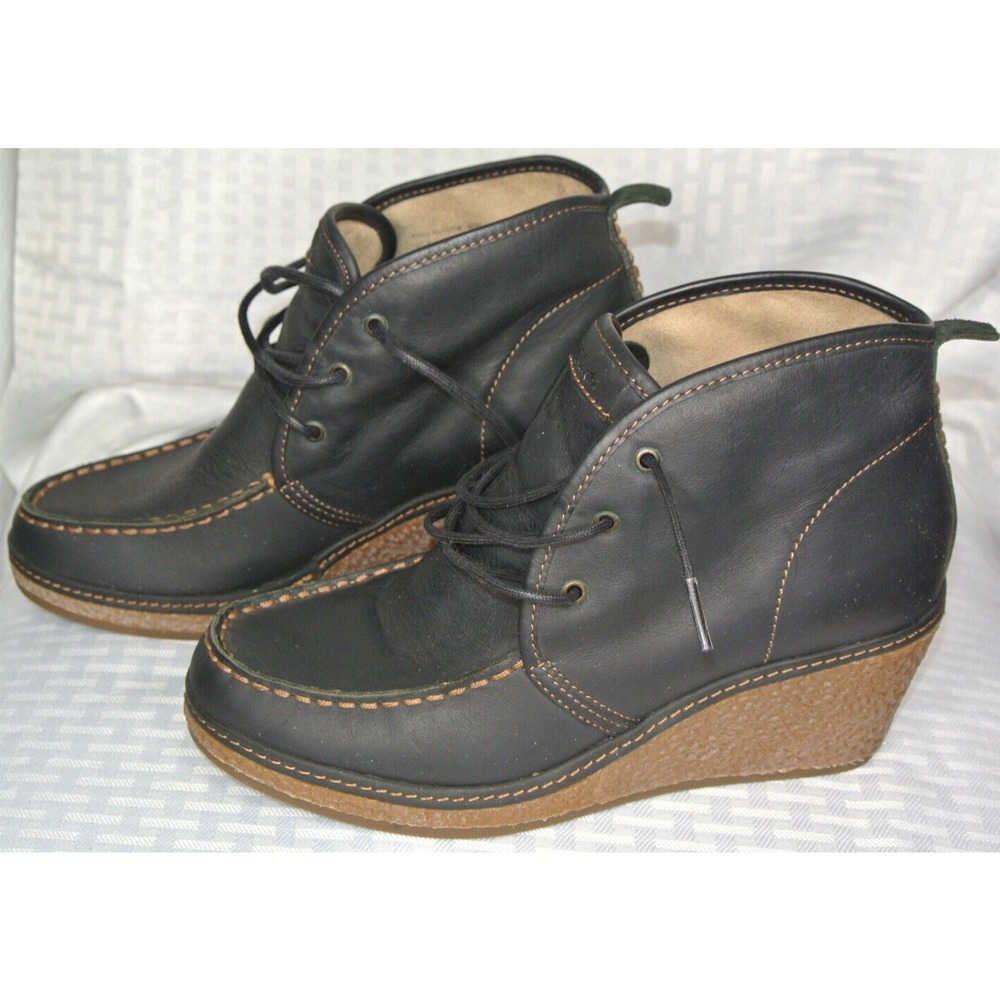 Olukai Women's Size 6 Black Leather Wedge Short Ankle Bootie Shoes - Picture 3 of 10